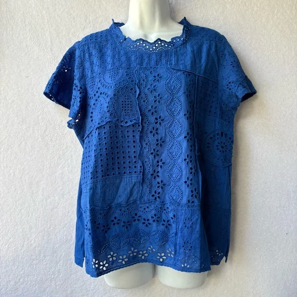 Sundance Nova Dreamer Mandarin Collar Top Blouse in Deja Blue - Picture 1 of 6